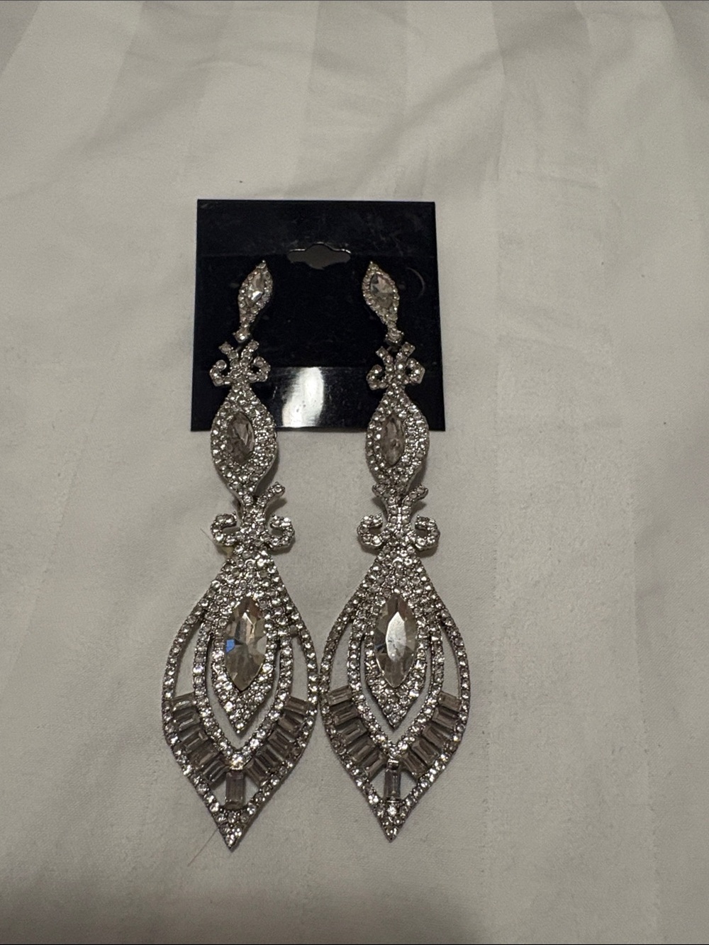 Silver Crystal Drop Earrings - Elegant Statement